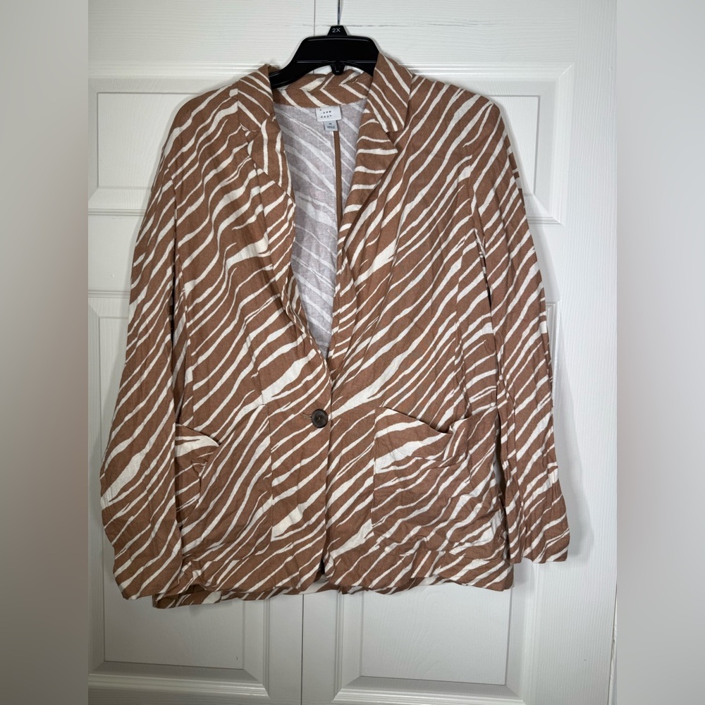 A‎ New Day Women's Linen Zebra Print Blazer Size Medium